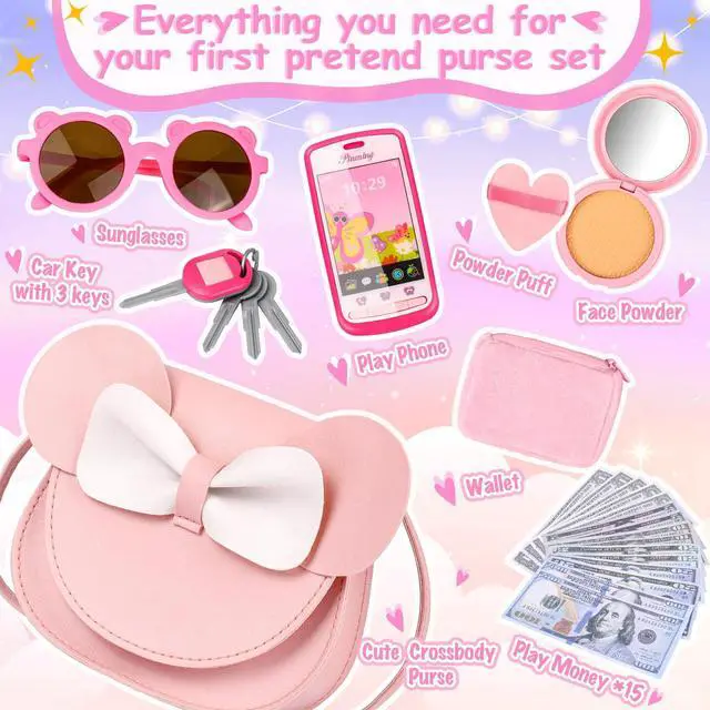 Alt view image 6 of 7 - Play Purse with 23PCS Pretend Makeup, Princess Toys for Girls 3-12 | Crossbody Bag, Phone, Wallet, Sunglasses, Makeup for Princess Role Play, Birthday, Mom-Daughter Fun, Multi-Scene Pretend Play