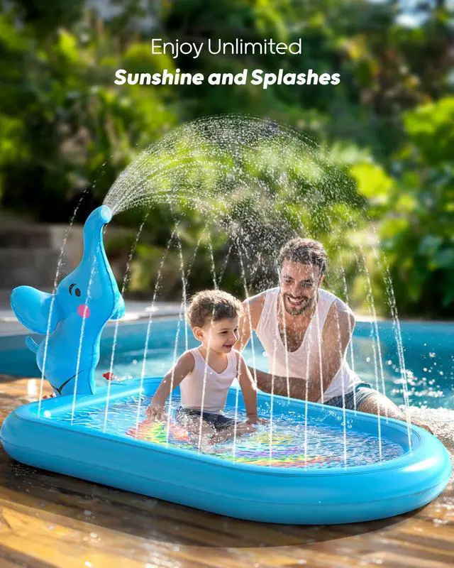 Alt view image 2 of 7 - QPAU Splash Pads for Toddlers 1-3, Blue Elephant Toy | Inflatable Sprinkler Pool and Outdoor Water Play Mat for Kids, Designed for 1 Year Old Girl Gifts