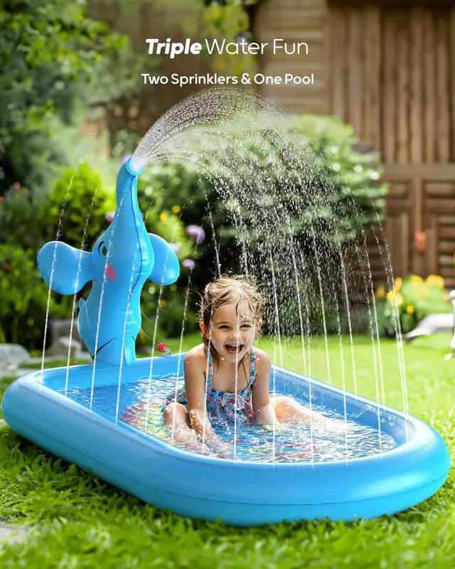 Alt view image 3 of 7 - QPAU Splash Pads for Toddlers 1-3, Blue Elephant Toy | Inflatable Sprinkler Pool and Outdoor Water Play Mat for Kids, Designed for 1 Year Old Girl Gifts