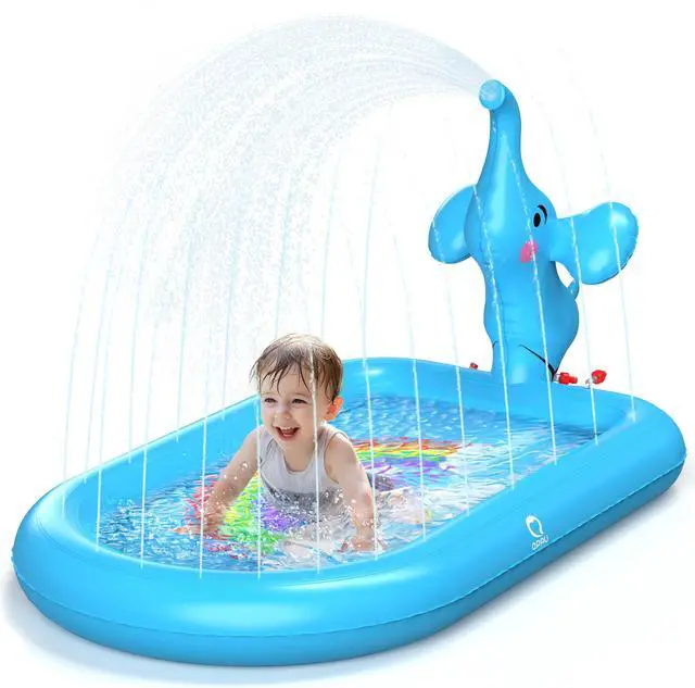 Main image of QPAU Splash Pads for Toddlers 1-3, Blue Elephant Toy | Inflatable Sprinkler Pool and Outdoor Water Play Mat for Kids, Designed for 1 Year Old Girl Gifts