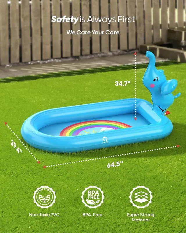 Alt view image 5 of 7 - QPAU Splash Pads for Toddlers 1-3, Blue Elephant Toy | Inflatable Sprinkler Pool and Outdoor Water Play Mat for Kids, Designed for 1 Year Old Girl Gifts