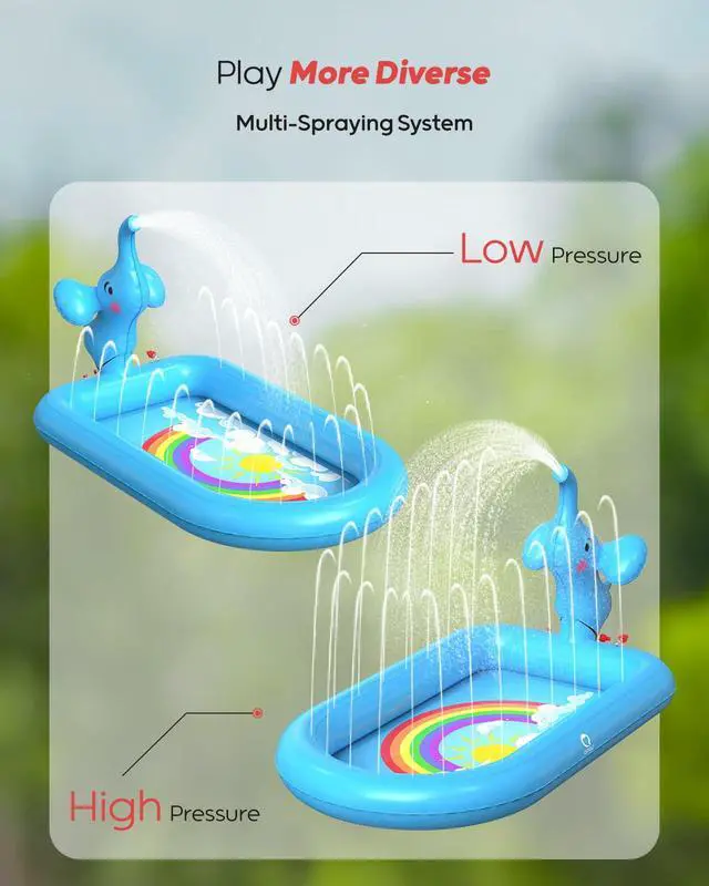Alt view image 6 of 7 - QPAU Splash Pads for Toddlers 1-3, Blue Elephant Toy | Inflatable Sprinkler Pool and Outdoor Water Play Mat for Kids, Designed for 1 Year Old Girl Gifts
