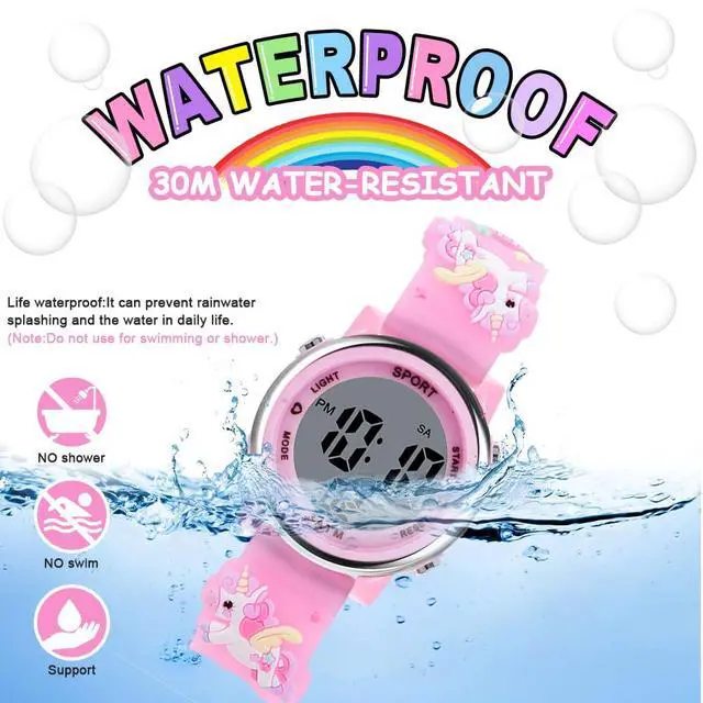 Alt view image 5 of 7 - Vicloon Kids Watch, Toddler Digital Watch, Digital Watch LED Electrical Watches 7 Color Lights Watch Sport Outdoor with Alarm Stopwatch Unicorn Toys Gift for 6-12 Year Girls Children Wristwatch