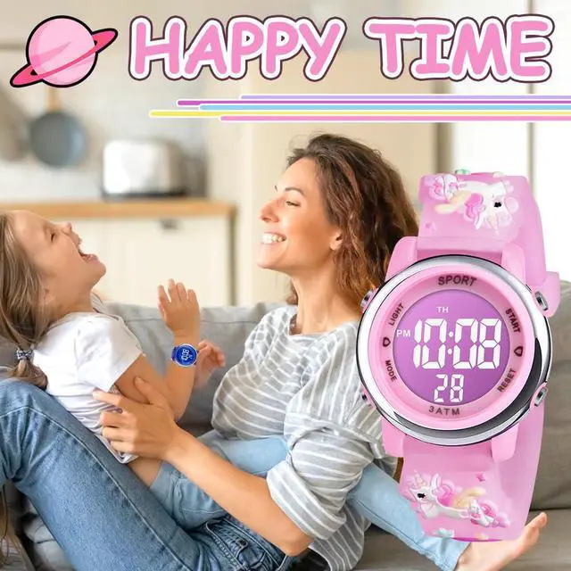 Alt view image 7 of 7 - Vicloon Kids Watch, Toddler Digital Watch, Digital Watch LED Electrical Watches 7 Color Lights Watch Sport Outdoor with Alarm Stopwatch Unicorn Toys Gift for 6-12 Year Girls Children Wristwatch