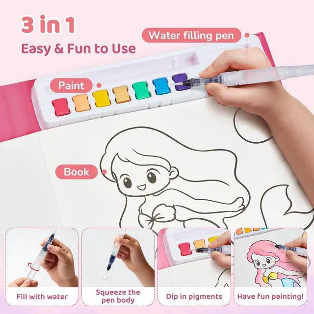 Alt view image 4 of 7 - JoyCat Paint with Water Coloring Books for Toddlers (Magical Pony) | Watercolor Painting Set for Kids Ages 3-5 & 4-8, Arts & Crafts Drawing Activity Travel Toy, Birthday Gifts for Boys & Girls