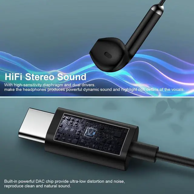 Alt view image 5 of 7 - Samsung Earbuds Wired for Galaxy S26 S25 Ultra S24 S23 S22 S21 A17 A56 A36 | A16 A55 A35 A15 A54 A14 A53 Z Flip/Fold 7 6 5 4,USB C Wired Headphones Earphones Earbuds for iPhone 17e 17 16e 15 Pro Max