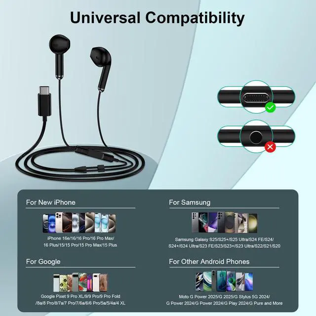 Alt view image 7 of 7 - Samsung Earbuds Wired for Galaxy S26 S25 Ultra S24 S23 S22 S21 A17 A56 A36 | A16 A55 A35 A15 A54 A14 A53 Z Flip/Fold 7 6 5 4,USB C Wired Headphones Earphones Earbuds for iPhone 17e 17 16e 15 Pro Max