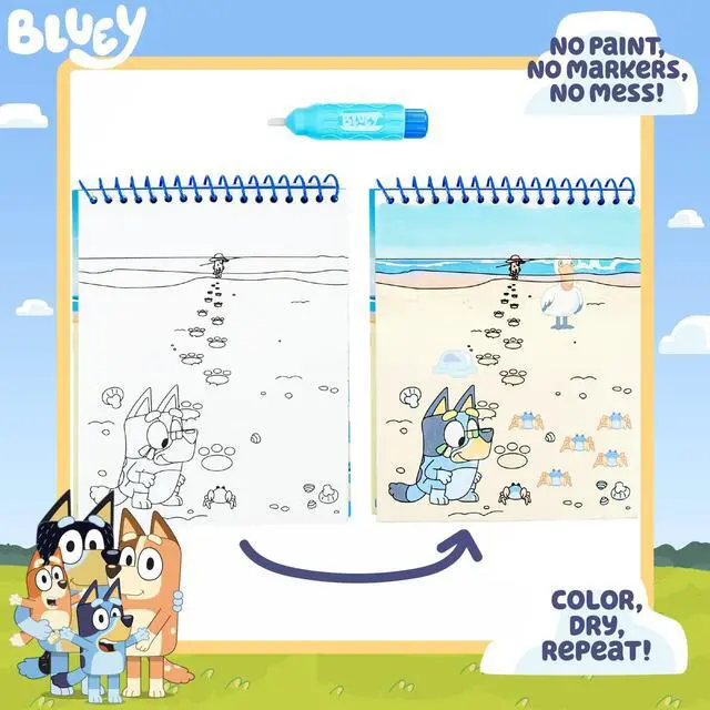 Alt view image 2 of 7 - Group USA Bluey Aqua Art - Reusable Water Reveal Activity Pages With Water Pen for No-Mess Drawing and Coloring | Reusable Water Reveal Activity with Activity Pages and Water Pen