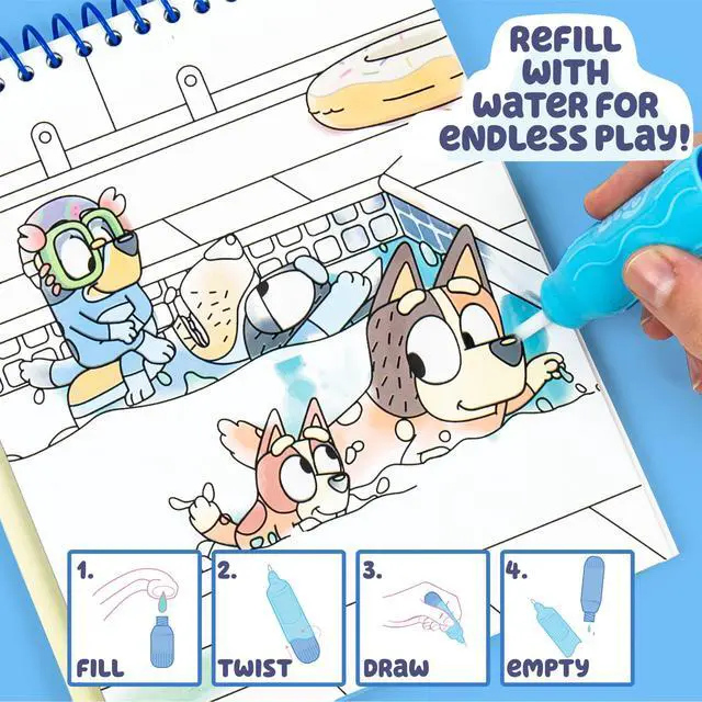 Alt view image 4 of 7 - Group USA Bluey Aqua Art - Reusable Water Reveal Activity Pages With Water Pen for No-Mess Drawing and Coloring | Reusable Water Reveal Activity with Activity Pages and Water Pen