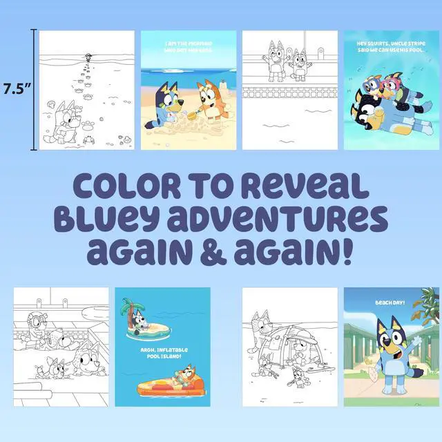 Alt view image 5 of 7 - Group USA Bluey Aqua Art - Reusable Water Reveal Activity Pages With Water Pen for No-Mess Drawing and Coloring | Reusable Water Reveal Activity with Activity Pages and Water Pen