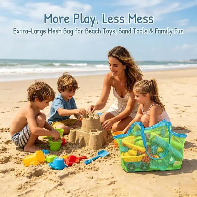 Alt view image 3 of 7 - SupMLC Mesh Extra Large Beach Bags and Totes - Holds Toys, Towels, Sand Away - For Children's Toys, Market, Grocery, Picnic