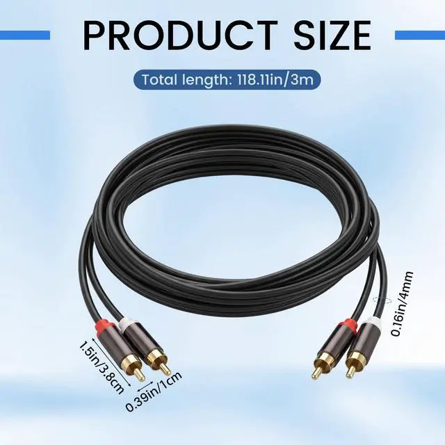 Alt view image 2 of 7 - Twisina 10Ft RCAConnector Cables 2RCAConnector Male to 2RCAConnector Male Cable Stereo Audio Cables for Car Audio Video Home Theater HDTV Gaming Consoles