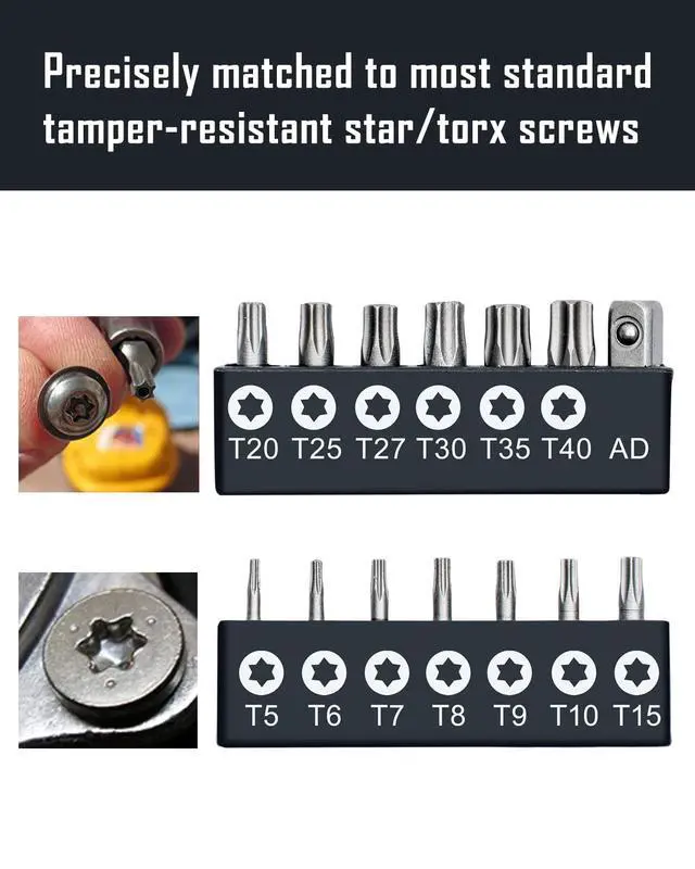 Alt view image 3 of 7 - ROTATION 14-Piece Tamper Resistant Star Bits, Chrome Vanadium Steel, T5 - T40 Impact Grade Security Torx Bit Set, 1/4-inch Hex Shank | Chrome Vanadium Steel, Impact Grade Security Torx Bit Set