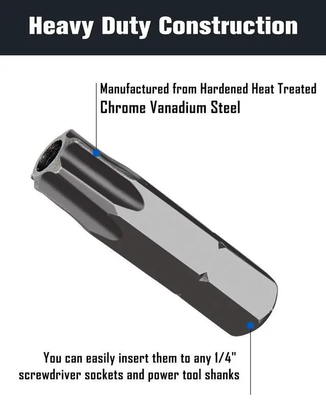 Alt view image 4 of 7 - ROTATION 14-Piece Tamper Resistant Star Bits, Chrome Vanadium Steel, T5 - T40 Impact Grade Security Torx Bit Set, 1/4-inch Hex Shank | Chrome Vanadium Steel, Impact Grade Security Torx Bit Set