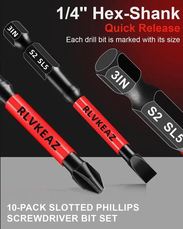 Alt view image 7 of 7 - 3-Inch Long Magnetic Screwdriver Bit Set, Phillips Slotted, 10-Pack | #1 #2 #3 Phillips Head Drill Bits, S2 Alloy Steel, CNC Tips, 1/4-Inch Hex Shank for Impact Driver and Power Drill