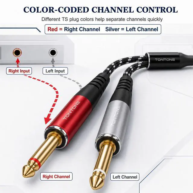 Alt view image 6 of 7 - TONTONE 1/4 Inch TRS to Dual 1/4 Inch TS Stereo Breakout Cable, 6.6FT | Stereo Breakout Routing, Gold-Plated OFC Shielded Cable, Aluminum Shell, For Studio Audio Gear
