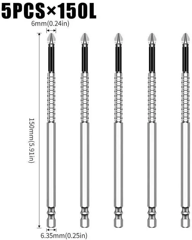 Alt view image 2 of 6 - Zohino High Magnetic Screwdriver Drill Bit Set K5 Impact Resistant Non Slip Cross Bit Anti-Slip Magnetic Electric Screwdriver Set (5, 150MM)