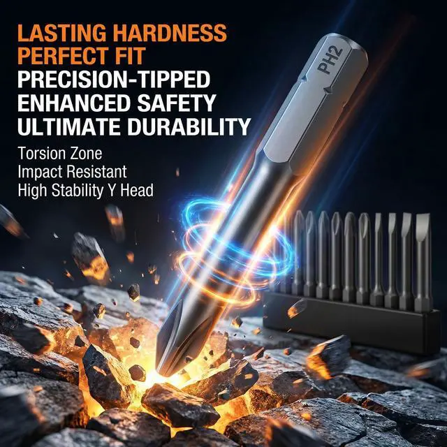 Alt view image 6 of 7 - 12 Pcs Magnetic Screwdriver Bits, S2 Steel Phillips Head Drill Bits 2" Screw Driver Bit Sets for Power Screwdriver Drill Impact Driver (Slotted Phillips)