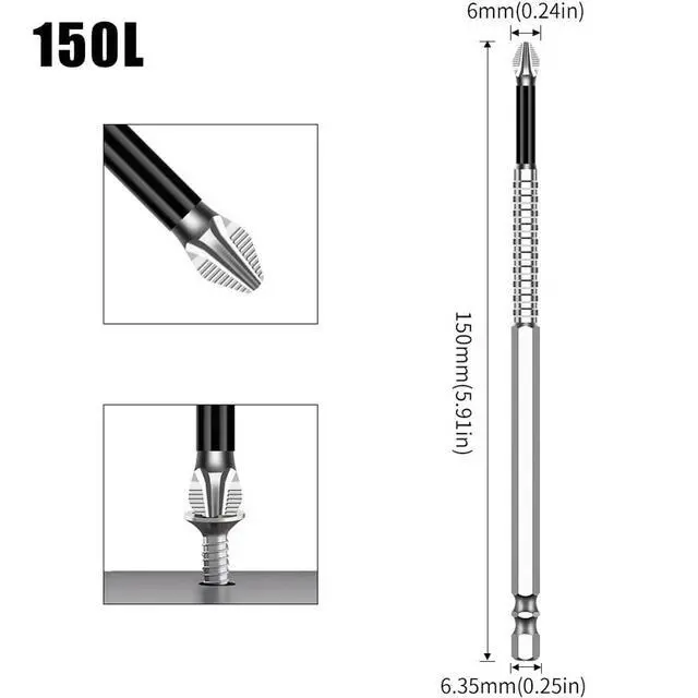 Alt view image 3 of 6 - Zohino High Magnetic Screwdriver Drill Bit Set K5 Impact Resistant Non Slip Cross Bit Anti-Slip Magnetic Electric Screwdriver Set (5, 150MM)
