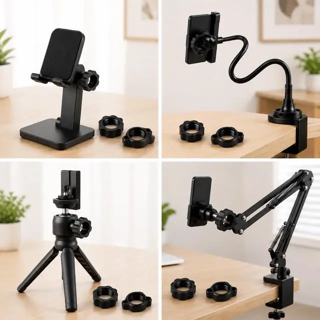 Alt view image 5 of 7 - 6Pcs Car Phone Mount Replacement Part, Ball Mount Phone Holder(2Size) | Black Mobile Phone Repair Mounting Bracket, Tightening Nut Ball Fixed Adapter Head Bracket Holder Ring for Camcorder Phone