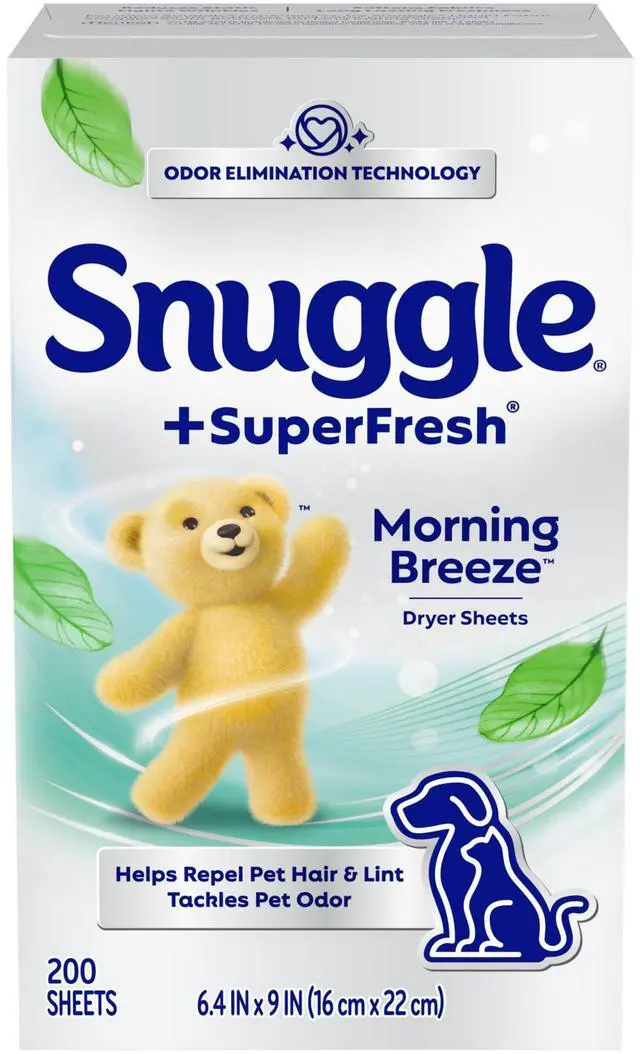Alt view image 6 of 7 - Snuggle SuperFresh Dryer Sheets, 200 Count, Morning Breeze | Long-Lasting Fresh Clean Scent, Odor-Eliminating formula, Softens, Reduces Static and Wrinkles, Repels Lint & Pet Hair.