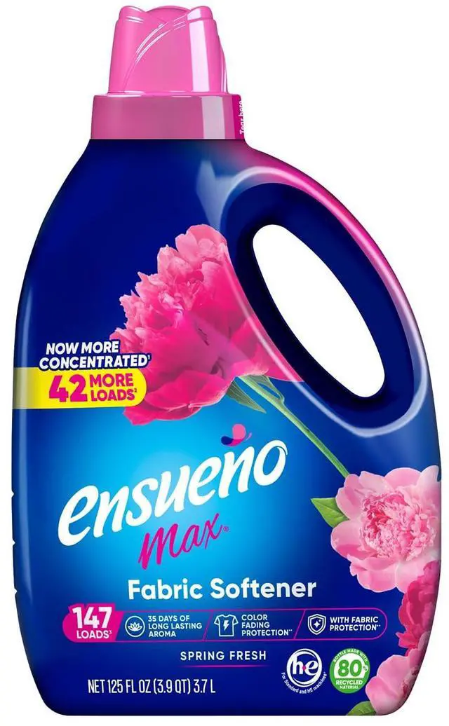 Main image of Ensueño Max Liquid Fabric Softener - Spring Fresh Scent - 125 fl oz | Color-Safe Fabric Softener Liquid - Softens 147 Loads - Reduces Wrinkles & Static