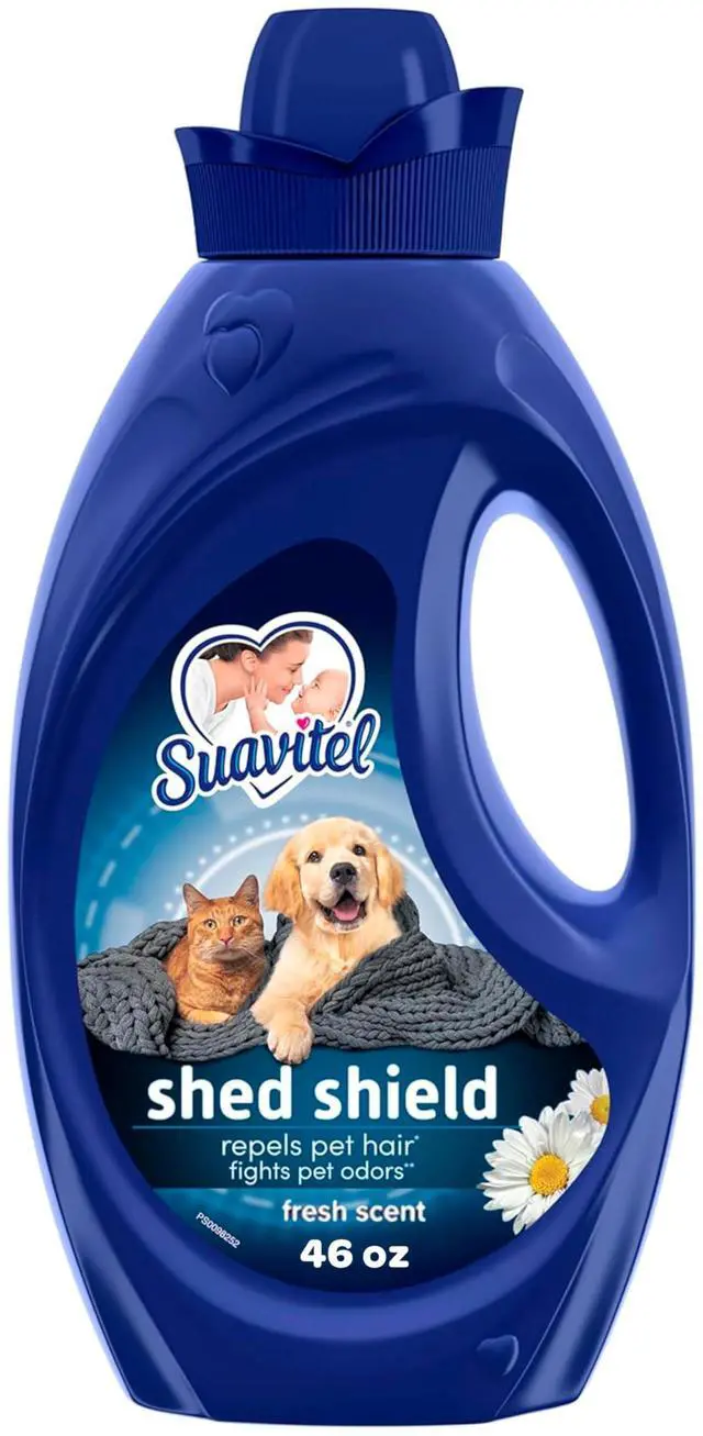Main image of Suavitel Shed Shield Liquid Fabric Softener, Fresh Scent, 46 fl oz | Repels Pet Hair, Fights Cat Urine and Wet Dog Odors, Concentrated Fabric Conditioner, HE Compatible, Long-Lasting Freshness