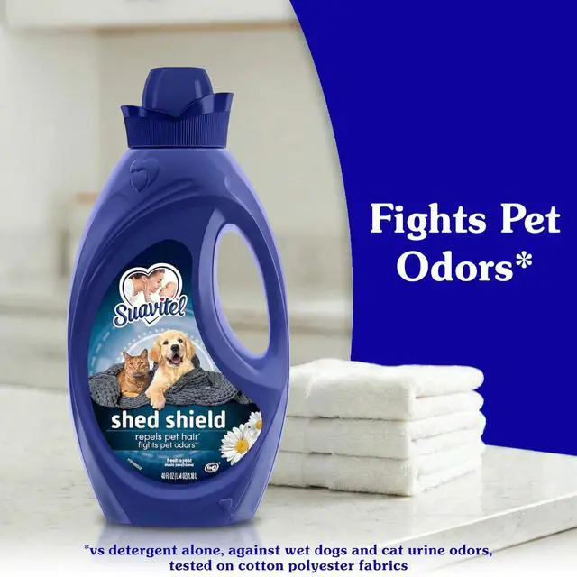 Alt view image 2 of 7 - Suavitel Shed Shield Liquid Fabric Softener, Fresh Scent, 46 fl oz | Repels Pet Hair, Fights Cat Urine and Wet Dog Odors, Concentrated Fabric Conditioner, HE Compatible, Long-Lasting Freshness