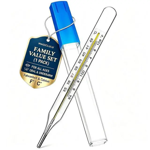 Main image of 1Pc Glass Oral Temperature for Adult, Old Fashioned Armpit Termometro Fast Reading for Baby Armpit Home & Clinic Fever Indicator (Fahrenheit & Celsius)