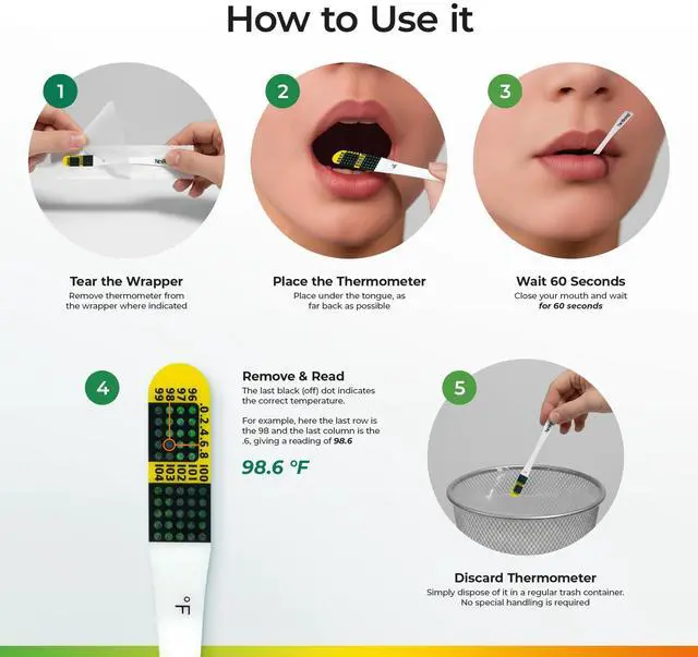 Alt view image 6 of 6 - NexTemp Ultra Disposable Thermometer (12-Pack, Fahrenheit) Oral Thermometer for Adults, Single Use, Battery Free, Hygienic, High Accuracy Readings in 1 Minute, for Home, Clinic & Travel