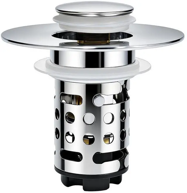 Main image of Upgraded 3 in 1 Bathroom Sink Drain Strainer, Universal Pop Up Stopper with Removable Stainless Steel Filter Basket Hair Catcher, Sink Plug for 1.1''~2.36'' Basin, Polished Chrome (1PC)