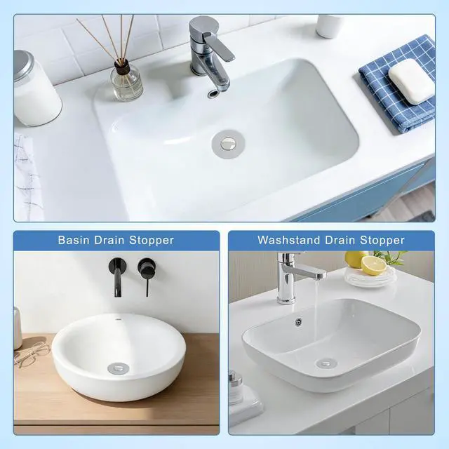 Alt view image 7 of 7 - Upgraded 3 in 1 Bathroom Sink Drain Strainer, Universal Pop Up Stopper with Removable Stainless Steel Filter Basket Hair Catcher, Sink Plug for 1.1''~2.36'' Basin, Polished Chrome (1PC)