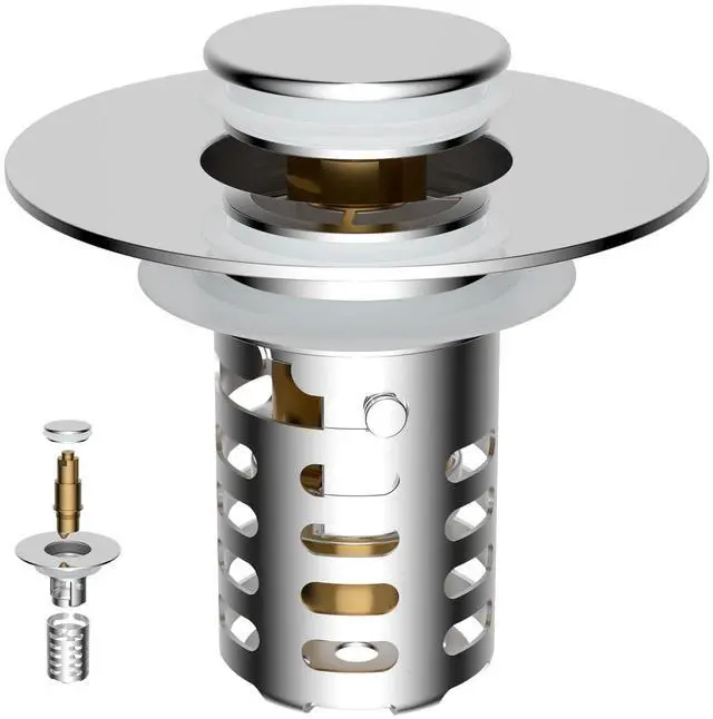 Main image of Universal Bathroom Sink Drain Strainer 3 in 1 Metal Hair Catcher, Chrome | Upgraded Pop-up Sink Stopper, Fit for 1.1''~2.36'' Basin Hole, with Detachable Stainless Steel Filter Basket