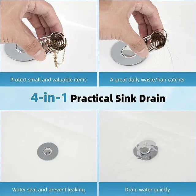 Alt view image 3 of 7 - Universal Bathroom Sink Drain Strainer 3 in 1 Metal Hair Catcher, Chrome | Upgraded Pop-up Sink Stopper, Fit for 1.1''~2.36'' Basin Hole, with Detachable Stainless Steel Filter Basket
