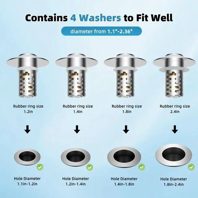 Alt view image 7 of 7 - Universal Bathroom Sink Drain Strainer 3 in 1 Metal Hair Catcher, Chrome | Upgraded Pop-up Sink Stopper, Fit for 1.1''~2.36'' Basin Hole, with Detachable Stainless Steel Filter Basket
