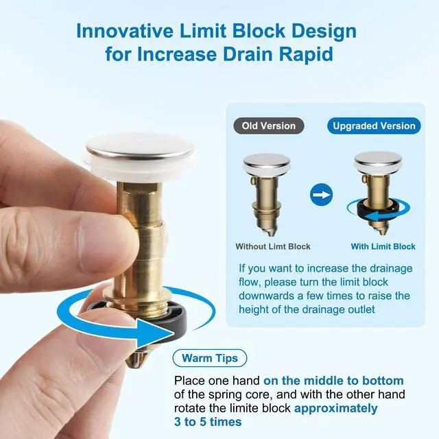 Alt view image 3 of 7 - Universal Metal Bathroom Sink Drain Strainer, Big Drain Outlet, Chrome | Upgraded Limit Switch to Increase Drain Rapid, Pop-up Sink Stopper, 3-in-1 Stainless Steel Filter Basket Hair Catcher