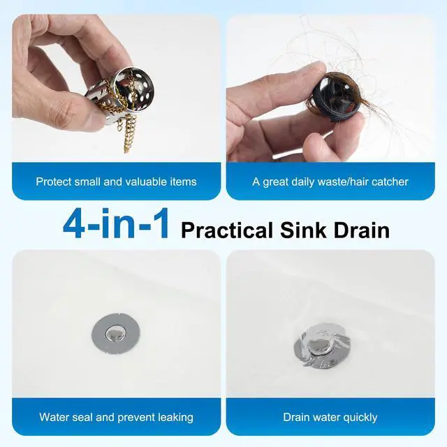Alt view image 4 of 7 - Universal Metal Bathroom Sink Drain Strainer, Big Drain Outlet, Chrome | Upgraded Limit Switch to Increase Drain Rapid, Pop-up Sink Stopper, 3-in-1 Stainless Steel Filter Basket Hair Catcher
