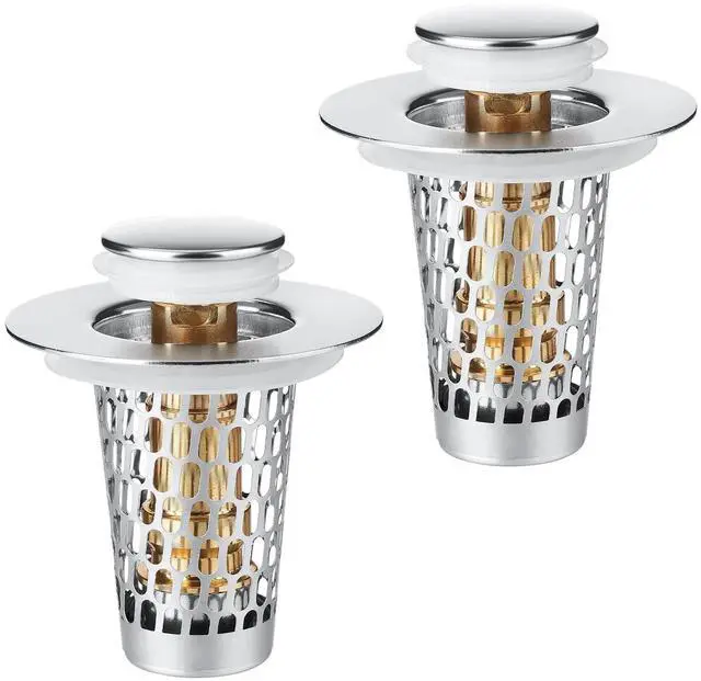 Main image of Bathroom Sink Drain Strainer 2Pack, Adoric Stainless Steel Sink Stopper for Bathroom Pop Up Stopper with Filter Basket Hair Catcher for Standard 1.1"-1.50" Sink Basin Hole