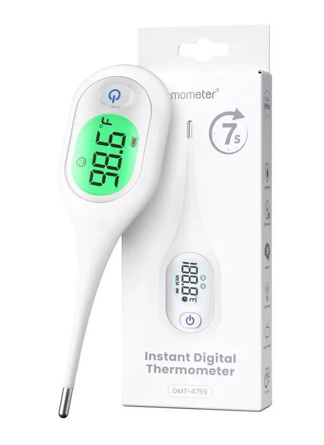 Main image of Femometer 7 Seconds Digital Thermometer for Adults and Kids | Large Screen, 3-Color Backlight, Fever Alarm, for Oral Rectal Underarm Bath Use, 10 Memory Recall, Water Resistant