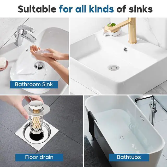 Alt view image 7 of 7 - Bathroom Sink Drain Strainer 2Pack, Adoric Stainless Steel Sink Stopper for Bathroom Pop Up Stopper with Filter Basket Hair Catcher for Standard 1.1"-1.50" Sink Basin Hole