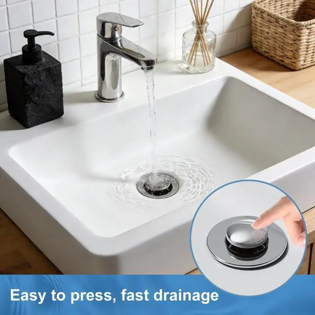 Alt view image 6 of 7 - 2 PCS Upgraded Bathroom Sink Stopper, Universal Pop Up Sink Drain Strainer Stopper, Bathroom Sink Drain Strainer with Removable Stainless Steel Filter Basket Brass Bounce Core Sink Stopper Replacement