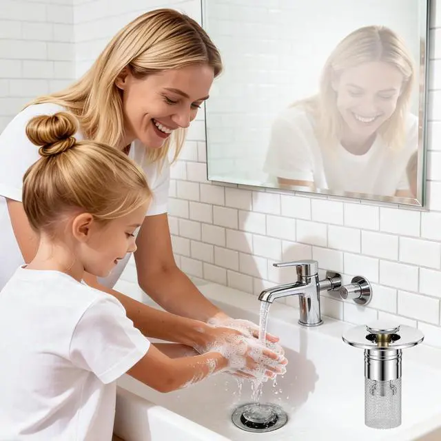 Alt view image 7 of 7 - 2 PCS Upgraded Bathroom Sink Stopper, Universal Pop Up Sink Drain Strainer Stopper, Bathroom Sink Drain Strainer with Removable Stainless Steel Filter Basket Brass Bounce Core Sink Stopper Replacement