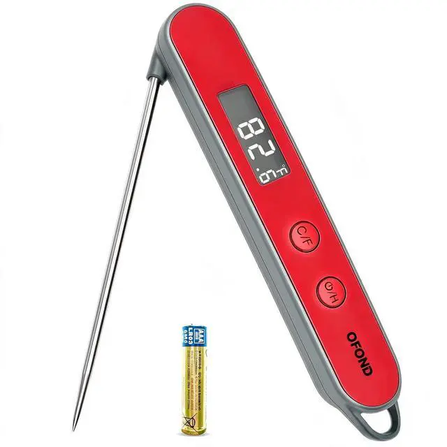 Main image of OFOND Instand Read Digital Food Thermometer for Grill Meat BBQ Steak | Fast Response Battery Powered Foldable probe ,Large Backlit LCD Screen,Magnetic with Hook, Kitchen Cooking Must-have