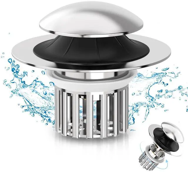 Main image of Universal 3 in 1 Bathroom Sink Drain Strainer,Pop Up Bathroom Sink Stopper with Removable Filter Basket,Sink Hair Catcher,Bathroom Drain Stopper Sink Plug for 1.1"-1.65" Basin Drain Holes (Sliver)