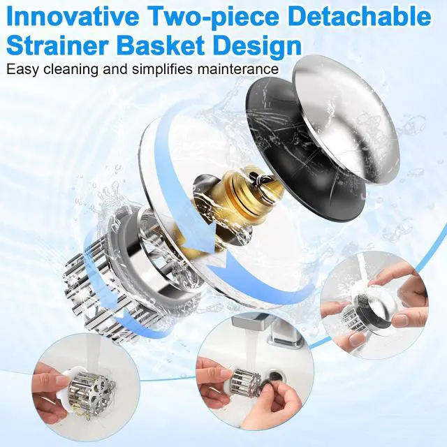 Alt view image 2 of 6 - Universal 3 in 1 Bathroom Sink Drain Strainer,Pop Up Bathroom Sink Stopper with Removable Filter Basket,Sink Hair Catcher,Bathroom Drain Stopper Sink Plug for 1.1"-1.65" Basin Drain Holes (Sliver)