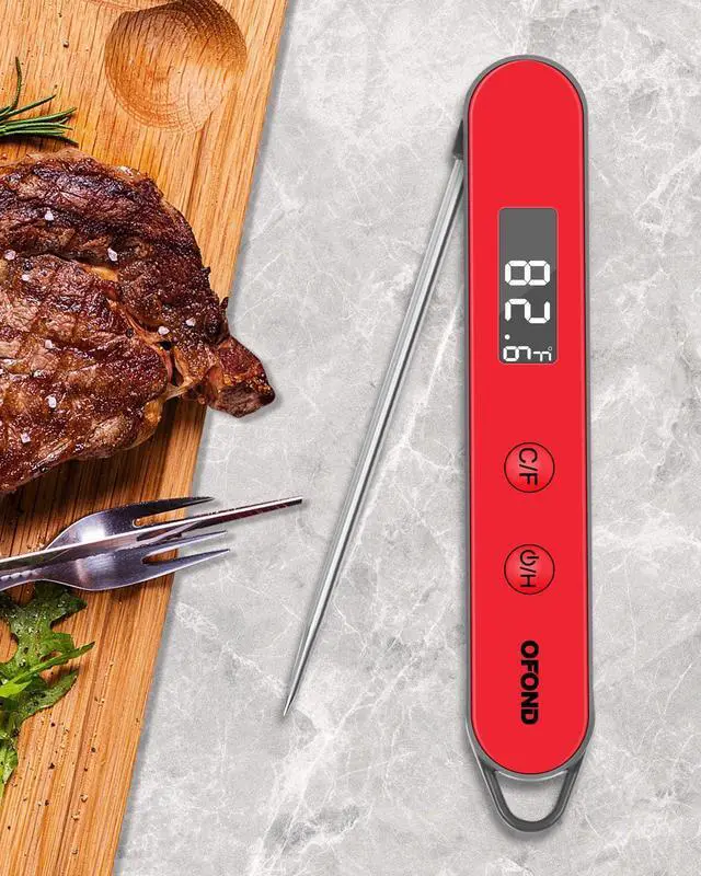 Alt view image 7 of 7 - OFOND Instand Read Digital Food Thermometer for Grill Meat BBQ Steak | Fast Response Battery Powered Foldable probe ,Large Backlit LCD Screen,Magnetic with Hook, Kitchen Cooking Must-have