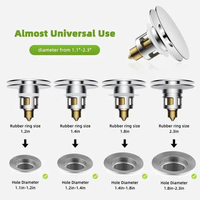 Alt view image 2 of 7 - Universal Bathroom Sink Drain Stopper Strainer, Big Cover, Chrome | 2 in 1 Pop Up Sink Stopper for 1.1''~2.36'' Sink Basin Hole, Hair Catcher with Removable Stainless Steel Filter Basket
