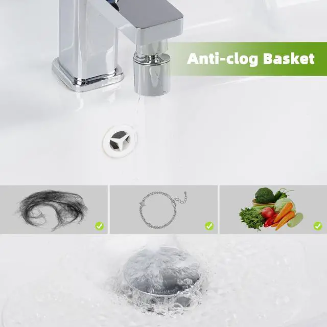 Alt view image 3 of 7 - Universal Bathroom Sink Drain Stopper Strainer, Big Cover, Chrome | 2 in 1 Pop Up Sink Stopper for 1.1''~2.36'' Sink Basin Hole, Hair Catcher with Removable Stainless Steel Filter Basket
