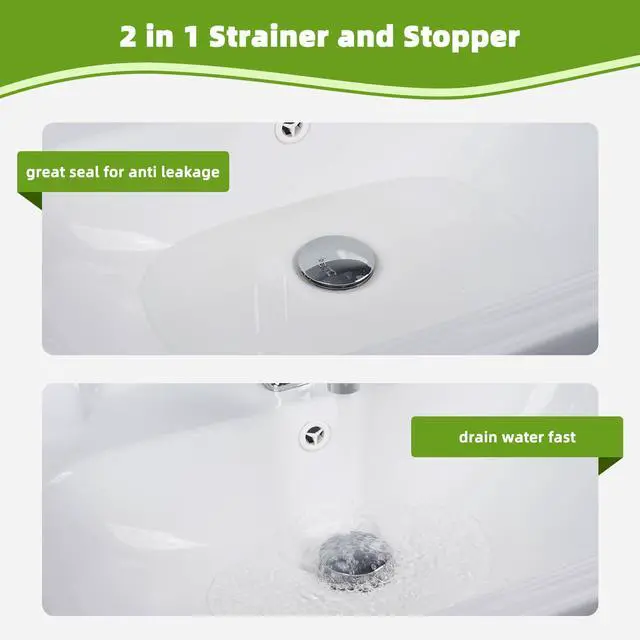 Alt view image 4 of 7 - Universal Bathroom Sink Drain Stopper Strainer, Big Cover, Chrome | 2 in 1 Pop Up Sink Stopper for 1.1''~2.36'' Sink Basin Hole, Hair Catcher with Removable Stainless Steel Filter Basket
