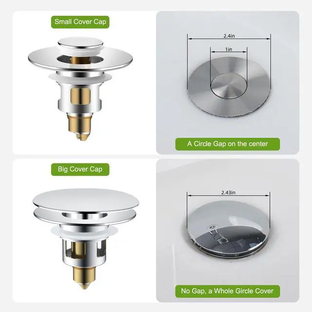 Alt view image 5 of 7 - Universal Bathroom Sink Drain Stopper Strainer, Big Cover, Chrome | 2 in 1 Pop Up Sink Stopper for 1.1''~2.36'' Sink Basin Hole, Hair Catcher with Removable Stainless Steel Filter Basket